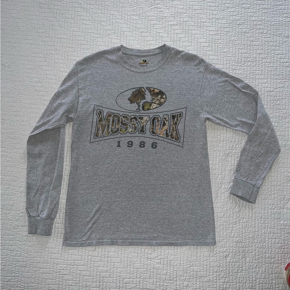 Men’s Mossy Oak Heather Gray Long Sleeve Tee Size Medium